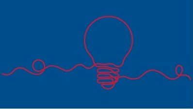 blauwe achtergrond met een rode lijn en soort tekening van een lamp