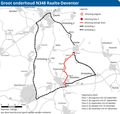 Kaart van de omleiding N348 - 28 augustsu tot 2 december