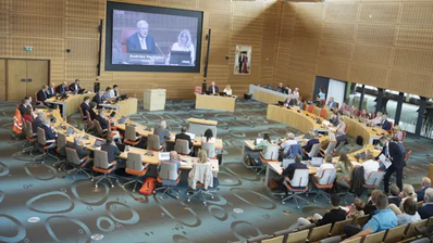 Statenvergadering in de Statenzaal in provinciehuis Overijssel
